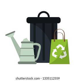 recycle bag with trash can and water can