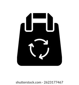 Recycle Bag Vector for Sustainable Living and Waste Reduction. Eco shopping bag illustration. Reusable product concept for environment care. Glyph Icon