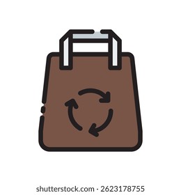 Recycle Bag Vector for Sustainable Living and Waste Reduction. Eco shopping bag illustration. Reusable product concept for environment care. Filled Line Icon