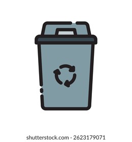Recycle Bag Vector for Sustainable Living and Waste Reduction. Eco shopping bag illustration. Reusable product concept for environment care. Filled Line Icon