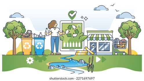 Reciclar punto de banco para el concepto de esquema de depósito de material o reciclado de recursos. Enfoque sustentable y respetuoso con la naturaleza con reutilización de papel y plástico como ilustración vectorial eficaz de la gestión de la basura