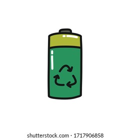 recycle battery doodle icon, vector illustration 