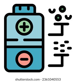 Recycle battery icon outline vector. Chemical waste. Pack reduction color flat