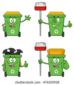 Recycle Bin Cartoon Character 1. Vector Collection Set Isolated On White Background