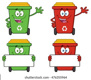 Recycle Bin Cartoon Character 5. Vector Collection Set Isolated On White Background