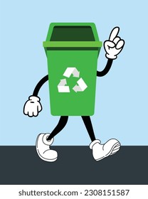 Recycle Bin Cartoon Character Modern Flat Design. Vector illustration of trash can cartoon.