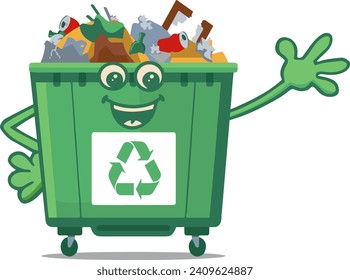 Recycle Bin Cartoon Character Modern mascot Design. Vector illustration of trash can cartoon. Trash bin mascot.