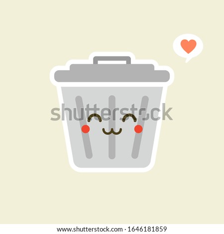 Recycle bin cartoon cute character in kawaii flat style. Tin trash bin. Metal waste container, functional trashcan. City health and function, street beautification and urban design concept. 