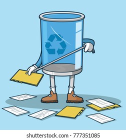 Recycle Bin catching files and folders vector illustration. Organized computer desktop design concept