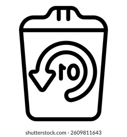 Recycle bin with circular arrow line icon, data storagei concept. Vector graphics. Trash bin with timer sign on white background, style mobile or design