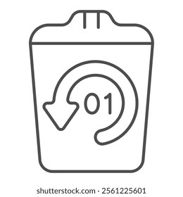 Recycle bin with circular arrow thin line icon, data storagei concept. Vector graphics. Trash bin with timer sign on white background, outline style icon for mobile or web design