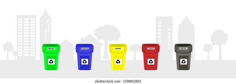 Recycle bin in the city background vector 