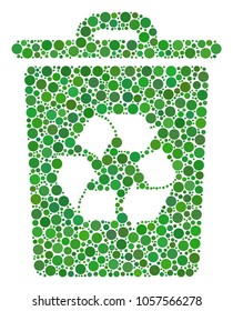 Recycle Bin collage of dots in different sizes and color tints. Circle elements are composed into recycle bin vector illustration. Vector illustration.