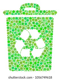 Recycle Bin collage of dots in variable sizes and fresh green color tints. Vector round dots are grouped into recycle bin mosaic. Fresh design concept.