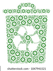 Recycle Bin composition of cog wheels. Vector gear components are combined into recycle bin figure.