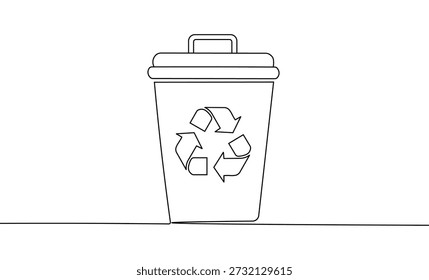 Papelera de reciclaje dibujada con arte lineal continuo un solo dibujo de línea negra ininterrumpida eco concepto gráfico