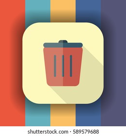 recycle bin flat icon with long shadow, vector illustration