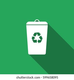 Recycle bin flat icon with long shadow. Vector Illustration