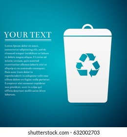 Recycle bin flat icon on blue background. Vector Illustration