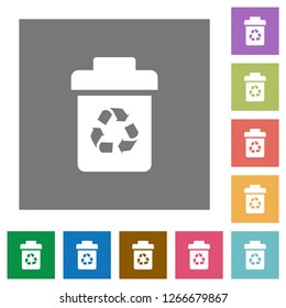 Recycle bin flat icons on simple color square backgrounds