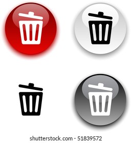 Recycle bin glossy round vector buttons.