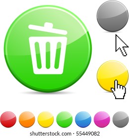 Recycle bin glossy vibrant round icon.