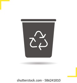 Recycle bin glyph icon. Drop shadow wastebasket silhouette symbol. Dustbin. Negative space. Vector isolated illustration