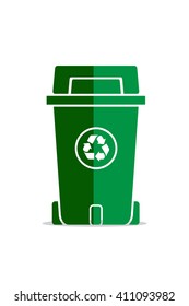 Recycle bin, green vector icon. 
