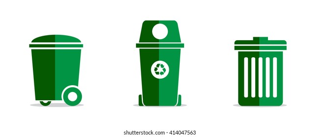 Recycle bin, green vector icon. Three different illustrations.
