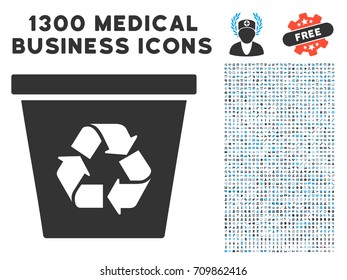 Recycle Bin grey vector icon with 1300 clinic commercial icons. Set style is flat bicolor light blue and gray pictograms.