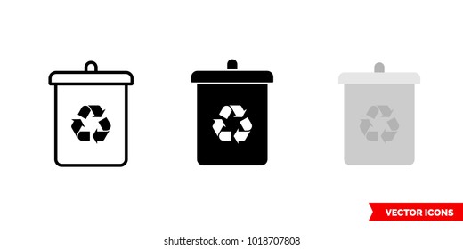 Recycle bin icon of 3 types: color, black and white, outline. Isolated vector sign symbol.