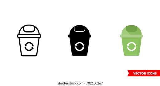 Recycle bin icon of 3 types: color, black and white, outline. Isolated vector sign symbol.