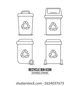 Ícone Lixeira. Com linha preta e fundo branco. Design de ilustração vetorial. Traçado editável