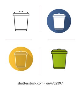 Recycle bin icon. Flat design, linear and color styles. Wastebasket. Isolated vector illustrations