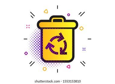 Recycle bin icon. Halftone dots pattern. Reuse or reduce symbol. Classic flat recycle icon. Vector