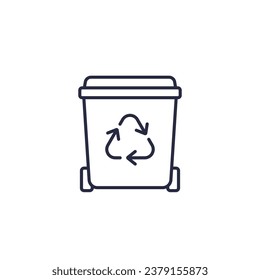 recycle bin icon on white, trash container line vector