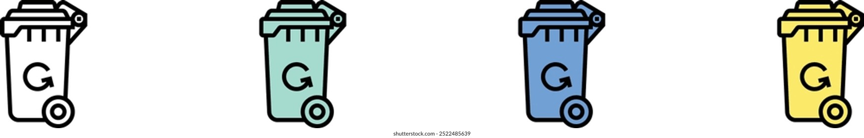 recycle bin icon. Outline, Green, Blue and Yellow Style Design Isolated On White Background