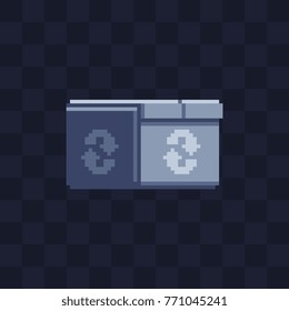 Recycle bin icon. Pixel art flat style. 
Waste sorting garbage. Game assets. 8-bit style. Sticker design. Isolated abstract vector illustration. 