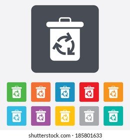 Recycle bin icon. Reuse or reduce symbol. Rounded squares 11 buttons. Vector