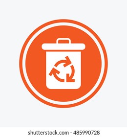 Recycle bin icon. Reuse or reduce symbol. Graphic design element. Flat recycle bin symbol on the round button. Vector