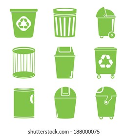 recycle bin icon set, green trash icon