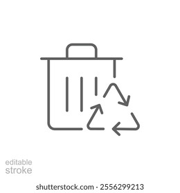 Recycle bin icon. Simple outline style. Rubbish, reuse, waste, pollution, recycling, garbage, container, trash, environment concept. Thin line symbol. Vector illustration isolated. Editable stroke.