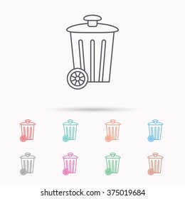 Recycle bin icon. Trash container sign. Street rubbish symbol. Linear icons on white background.