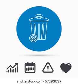 Recycle bin icon. Trash container sign. Street rubbish symbol. Calendar, attention sign and growth chart. Button with web icon. Vector