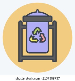 Recycle Bin Icon in trendy color mate style isolated on soft blue background