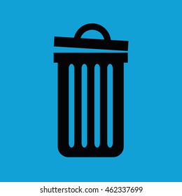 Recycle bin icon vector. Black trash can. Blue background