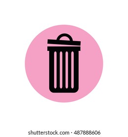 Recycle bin icon vector. Black trash can. Pink circle. Pink button