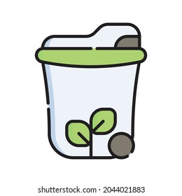 Recycle Bin Icon Vector Illustration. Flat Outline Cartoon. Sustainable Energy Icon Concept Isolated Premium Vector