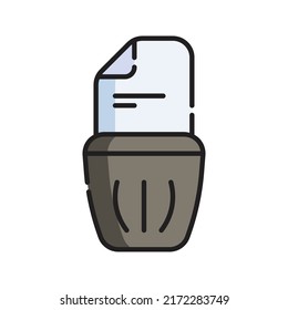 Ilustración del vector de iconos de la papelera de reciclaje. Dibujo de esquema plano. Concepto de icono de seguridad cibernética Vector Premium aislado
