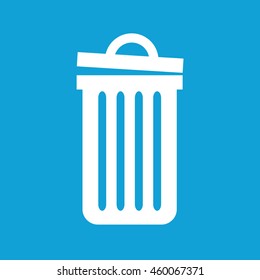 Recycle bin icon vector. White trash can. Blue background